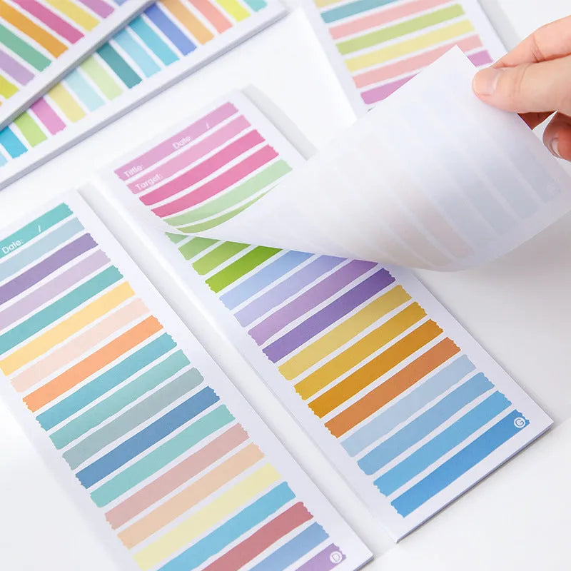 Colourful cartoon-themed plastic student notepad with sticky notes, size 90mm by 248mm.