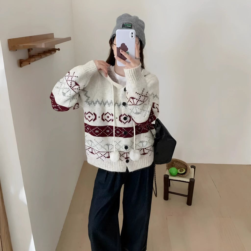 Plus size women's brocade sweater coat with geometric pattern in milky white or grey