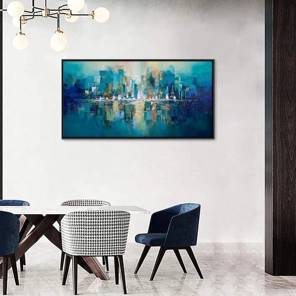 Hand-painted abstract oil painting on canvas with horizontal orientation, available in multiple sizes up to 240cm x 120cm