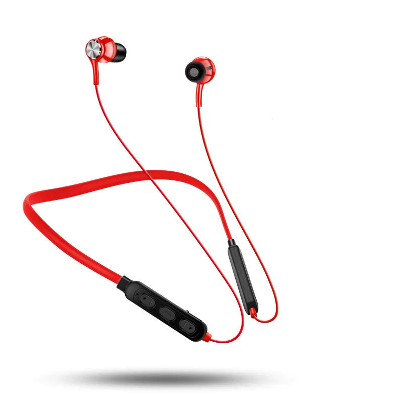 G03 neckband sports Bluetooth earphones in black, red, and white colour options showing neck-worn design