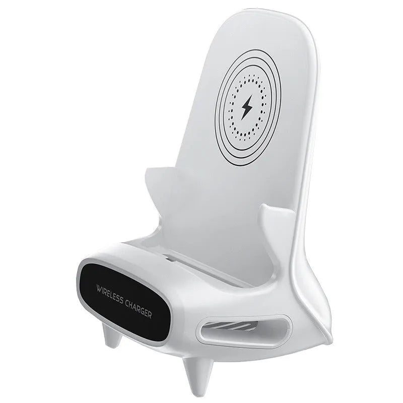White 15W vertical wireless charging stand for phones and tablets with Type-C input