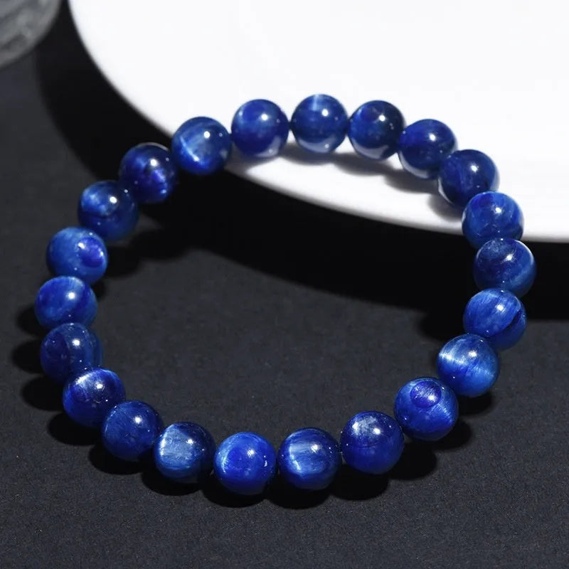 Blue crystal bracelet with spherical beads and Ruyi elements, polished 7A grade material