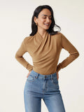 Women's camel colour slim fit pullover sweater with long sleeves