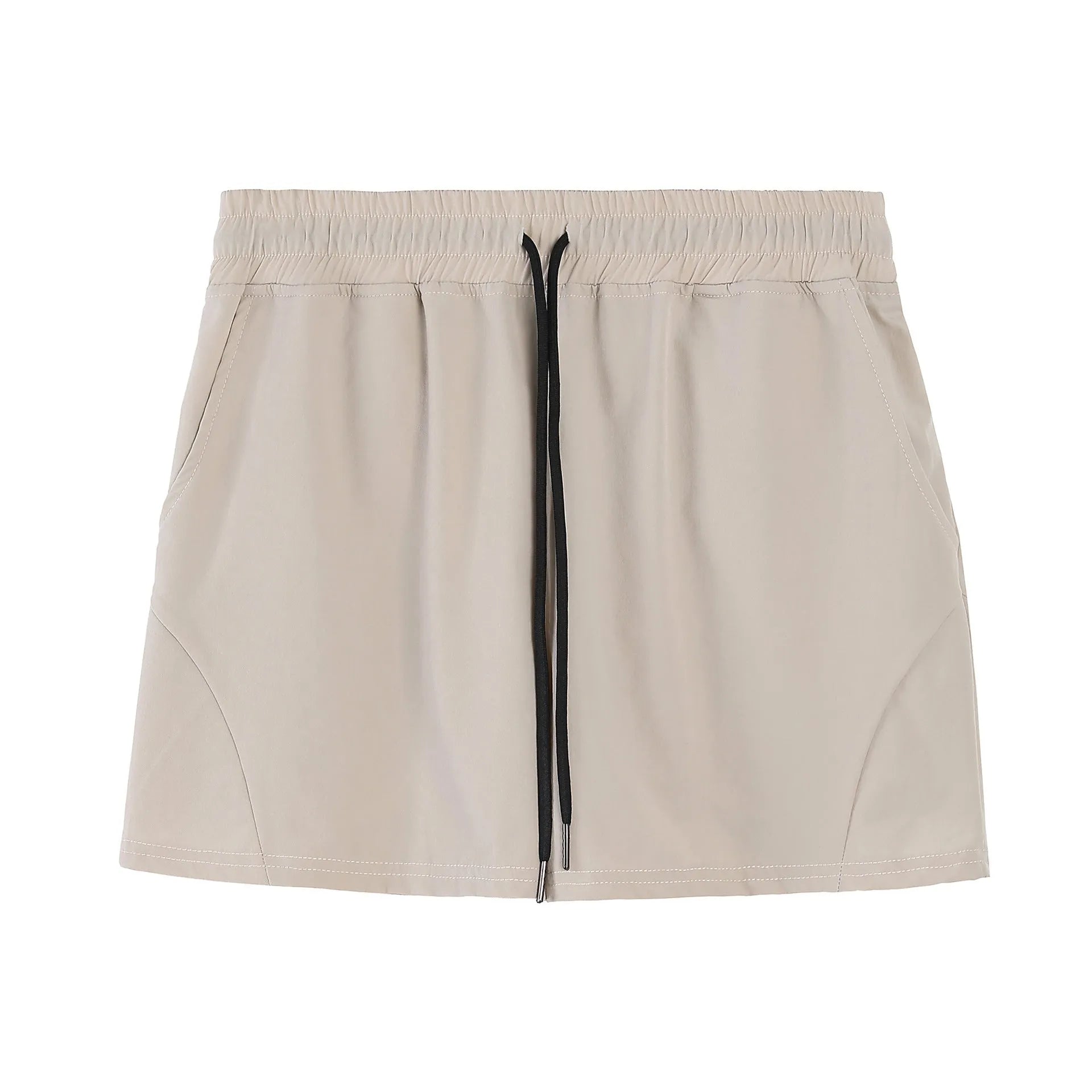 Men's grey thin polyester basketball shorts with an elastic waistband on a white background