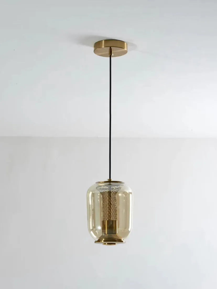 Minimalist Nordic style chandelier with glass globe shade in clear, cognac or smoky grey colour