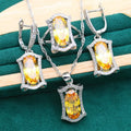 Anti-allergy zircon jewellery set with necklace, earrings, ring and bracelet in yellow or olive colours
