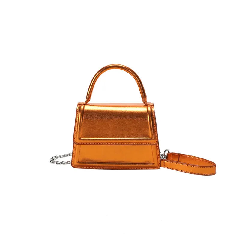 PU leather retro crossbody bag in horizontal square shape with sewing line detail