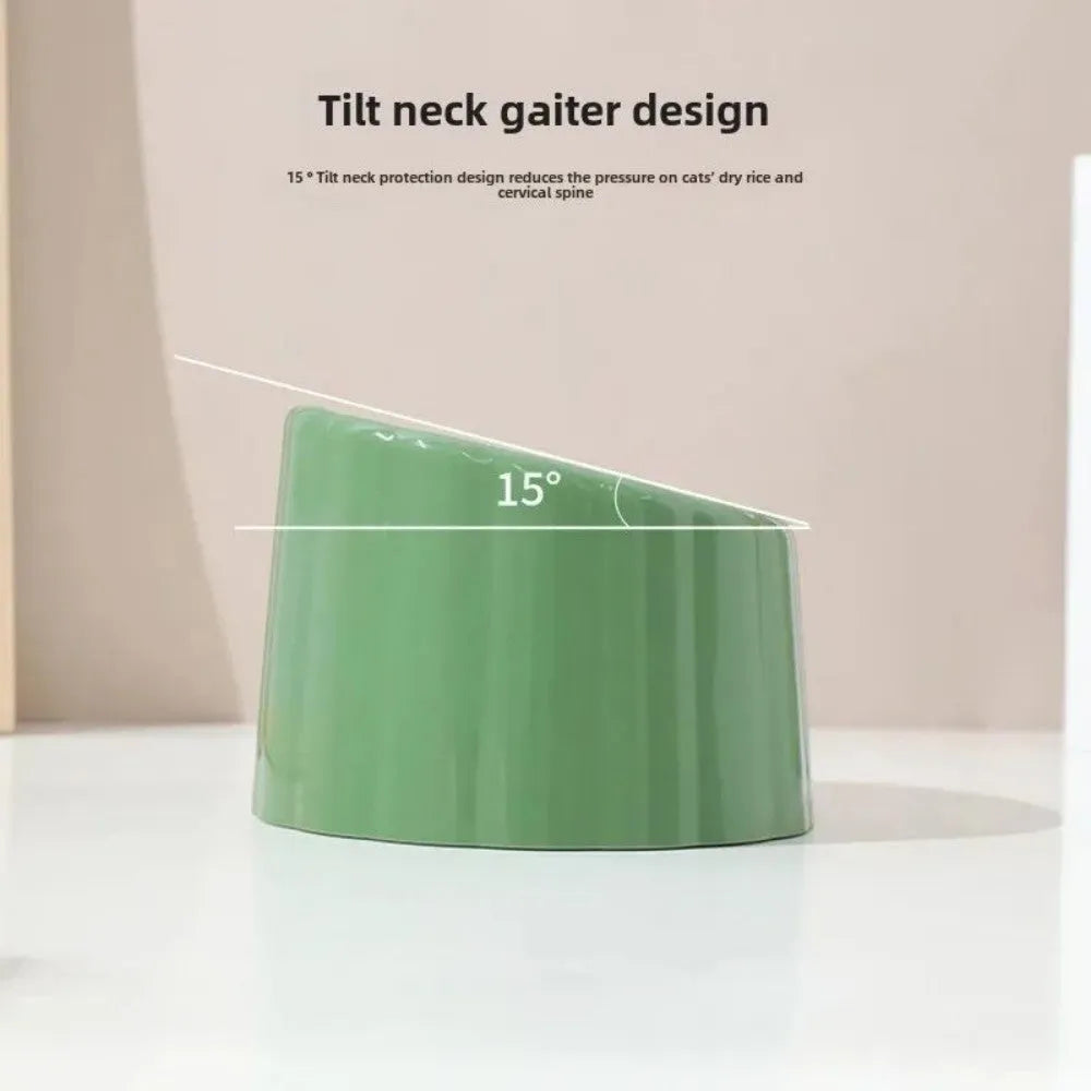 Solid colour raised cat bowl with cactus design, anti-slip base, and large mouth opening in dark green