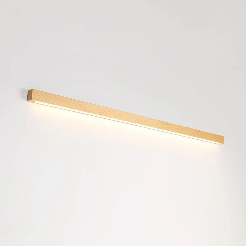 Walnut colour wood log strip wall lamp with minimalist design in three length options