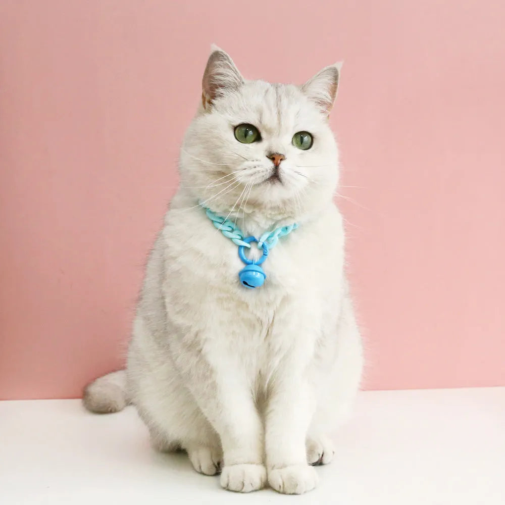 Macaron candy colour plastic chain pet collar for cats, dogs and rabbits with adjustable sizing