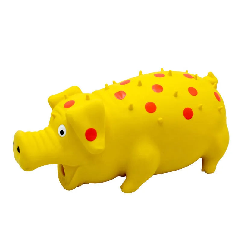 Latex pig squeaky dog chew toy for aggressive chewers with dental cleaning surface