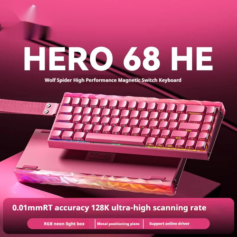 Magnetic axis mechanical keyboard with RGB lighting showing side-engraved design options