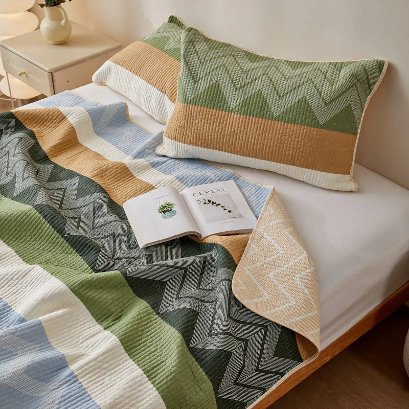Pure cotton printed bed sheet set showing reactive dyed patterns on bedspread-style bedding for 2.2 metre beds