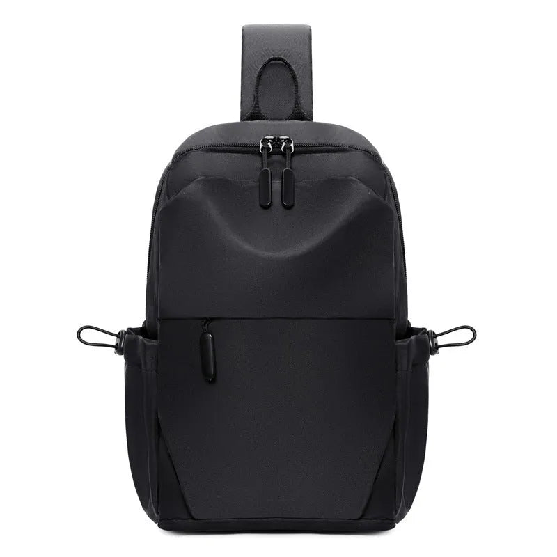Men's grey waterproof chest bag with large capacity dimensions shown