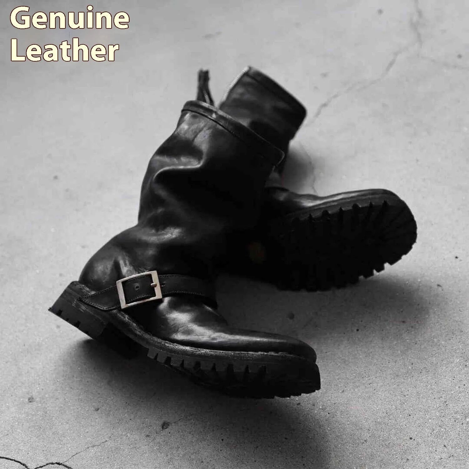 Men's black retro Martin ankle boots with a side zipper and round toe.