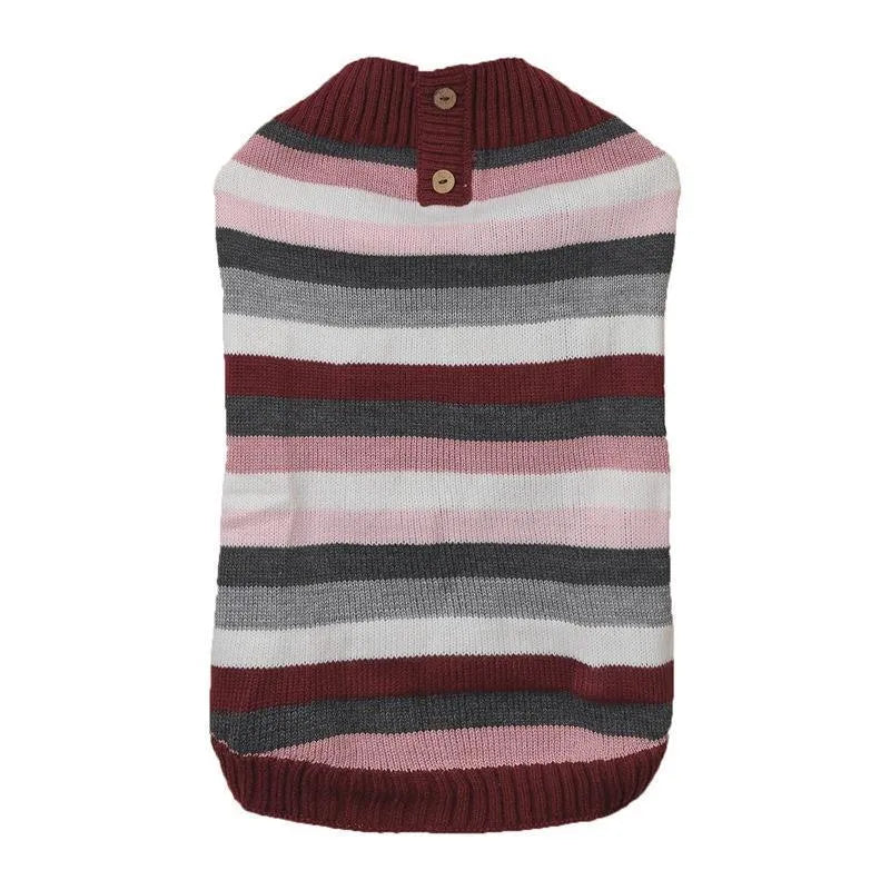 Grey dog sweater with horizontal zipper and button pocket on a small dog