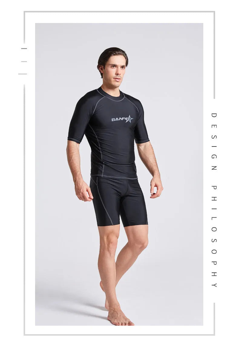 Men's quick-drying nylon swimsuit with half sleeves for swimming and water sports