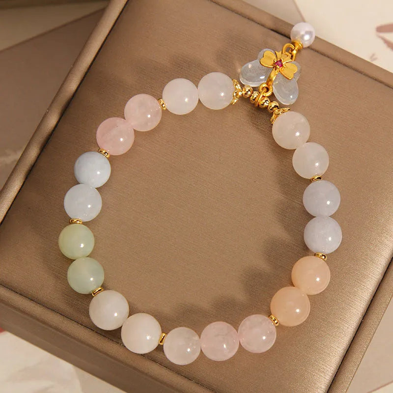 Colourful morganite bracelet with crystal butterfly pendant on silver chain