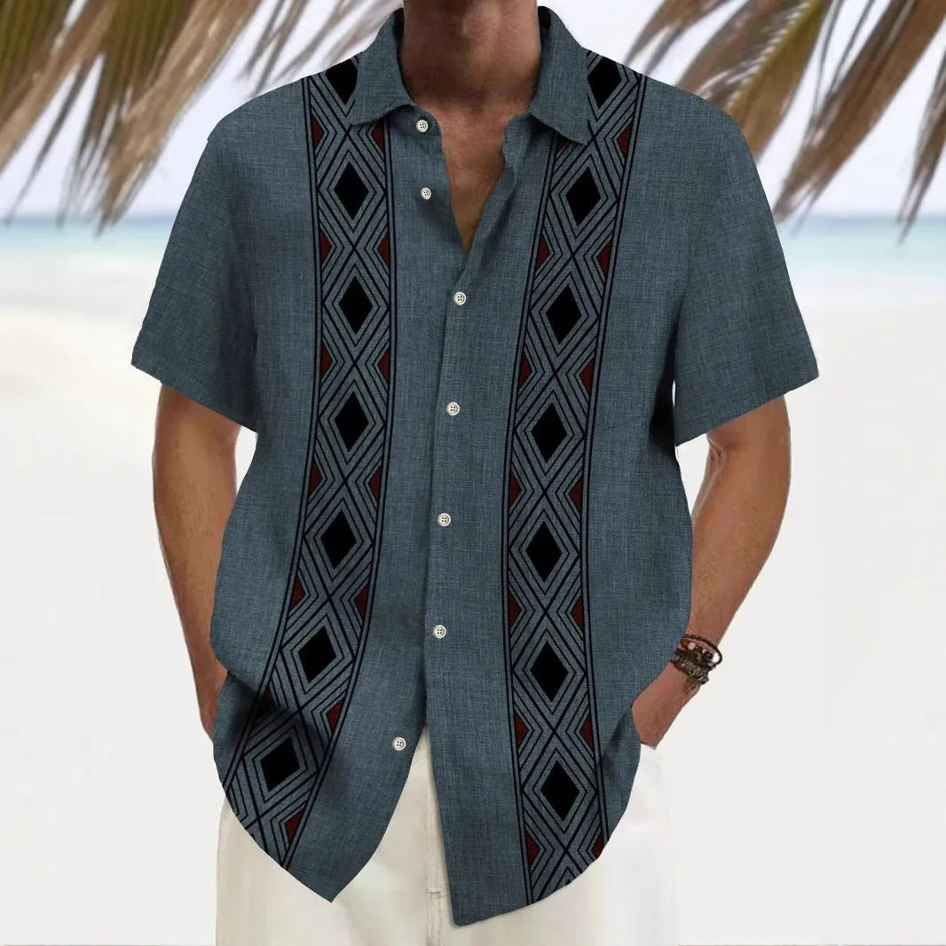 Multicolour printed loose-fit men's casual shirt in a cardigan style