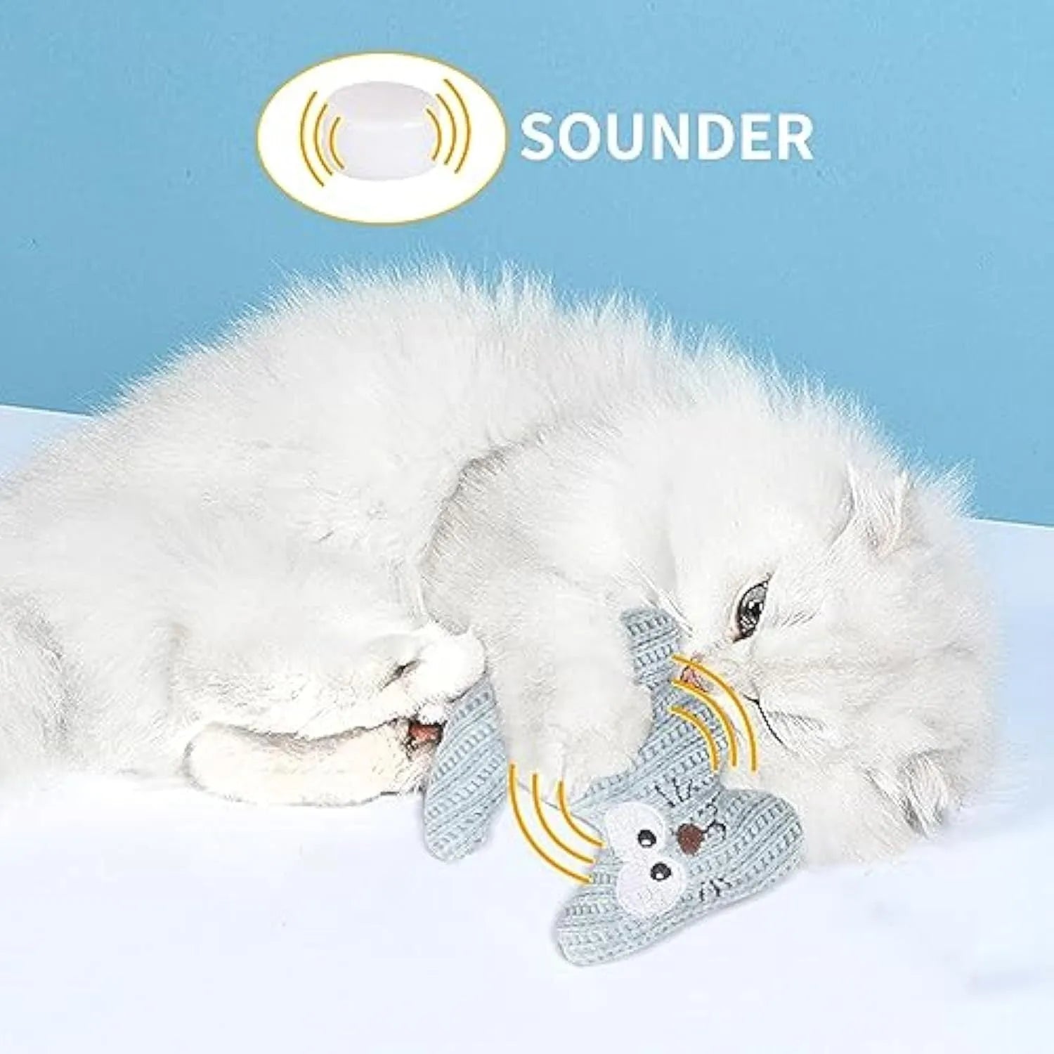 Cyan and light coffee plush rope cat toy with bell and catnip filling.