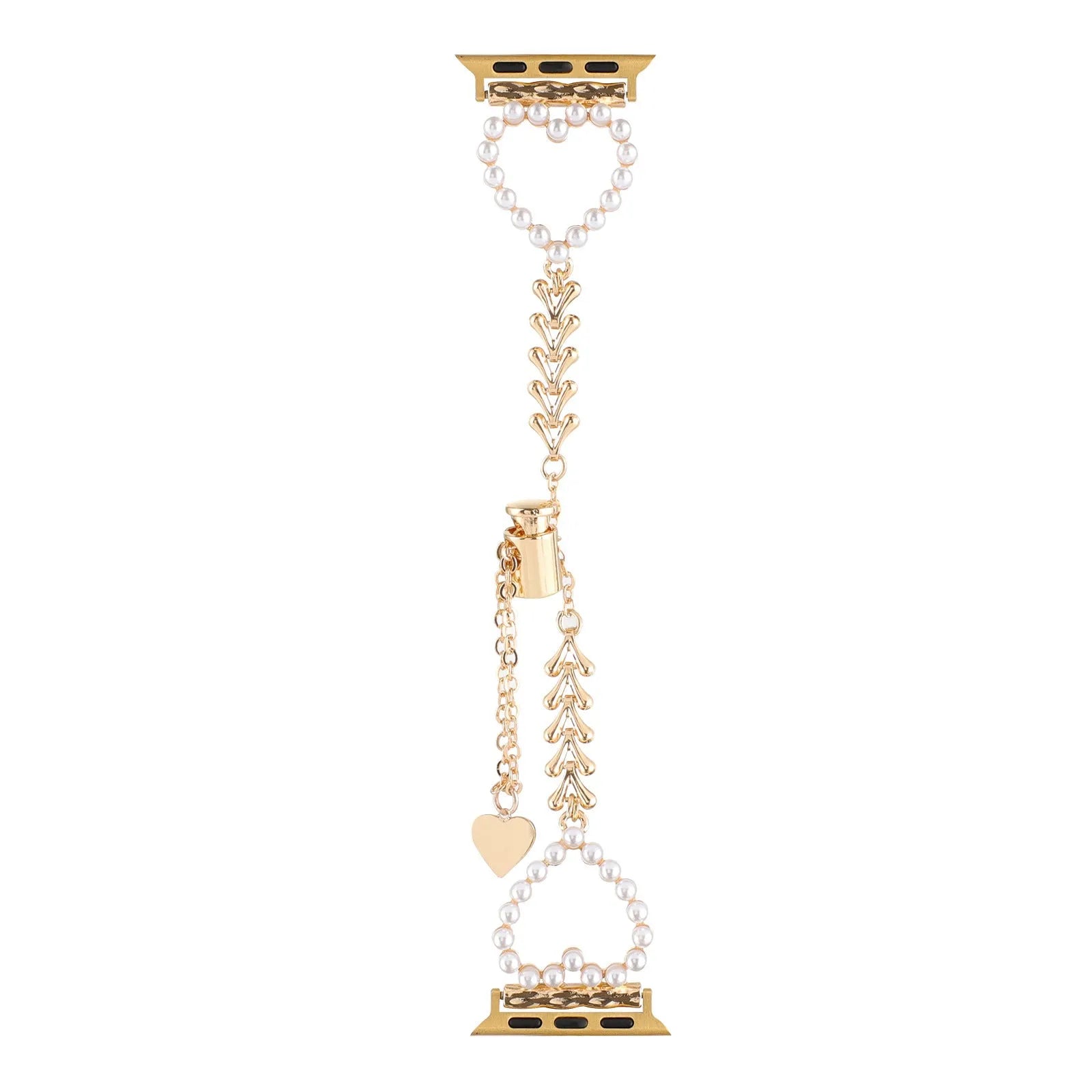 Apple smart watch strap with pearl love necklace design on metal band, 38-49mm fit