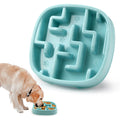 Square macaron blue slow feed bowl with maze pattern for dogs and cats