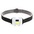 Compact black outdoor headlamp with adjustable polyester strap and a central COB LED bulb.