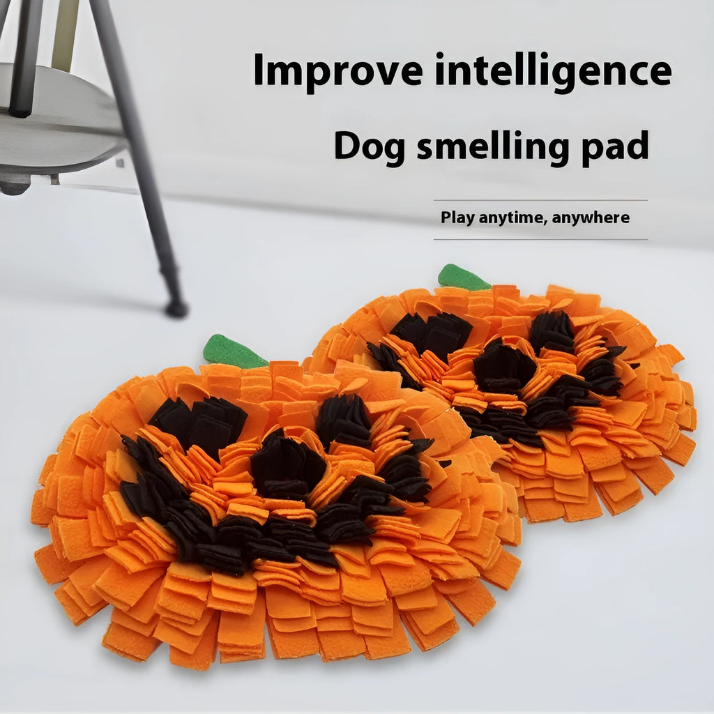 Orange pumpkin-shaped woollen pet smell mat for dog slow feeding training