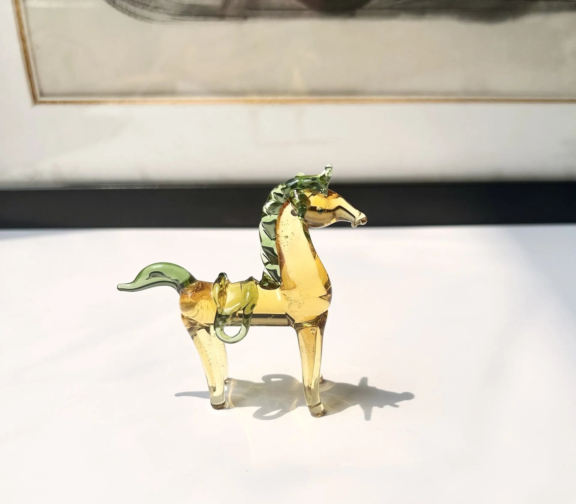 Brown and white coloured glaze horse figurine for office or home decor