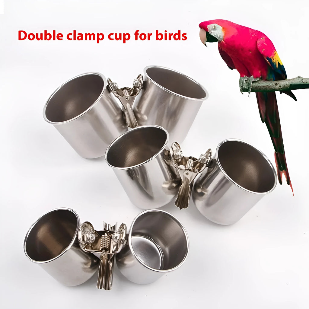 Stainless steel birdcage outdoor feeder in natural metallic colour with hanging hook