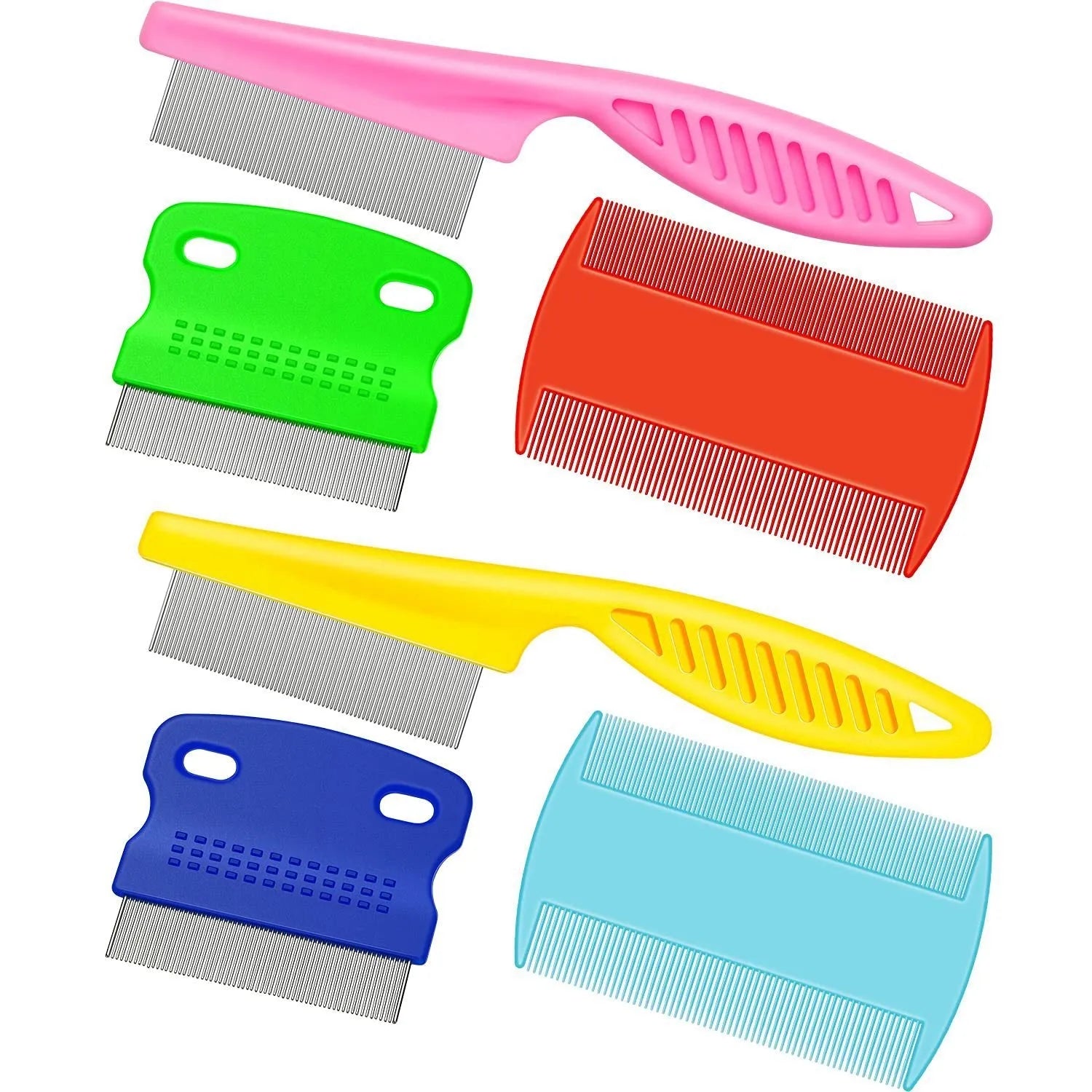 Blue stainless steel dense gear flea comb set with large and small combs for pet grooming