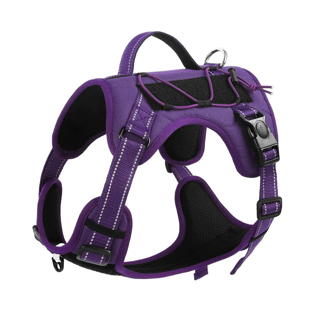 Reflective dog harness vest with integrated hand holding rope leash in multiple colour options