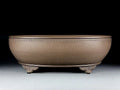 Handmade oval purple sand flowerpot with black mud green glaze, 50cm length