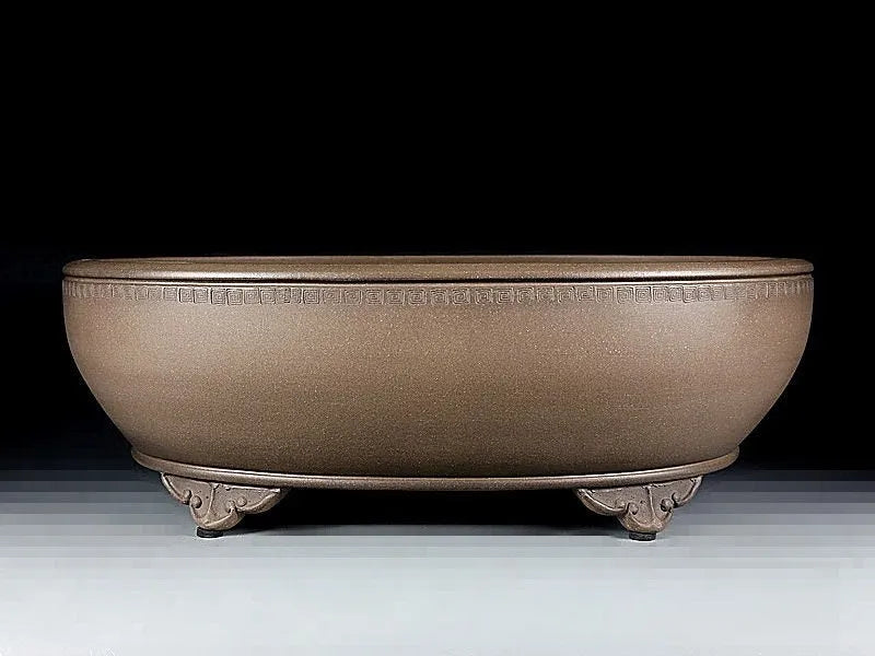 Handmade oval purple sand flowerpot with black mud green glaze, 50cm length