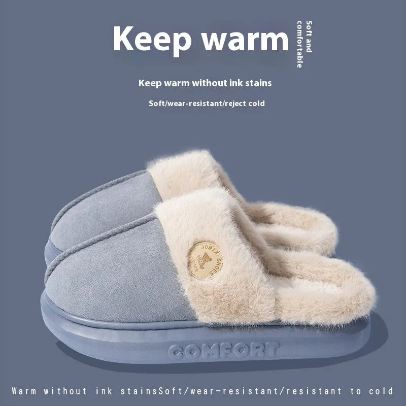 Plush fleece indoor slippers with PVC sole in five colour options showing car stitching detail