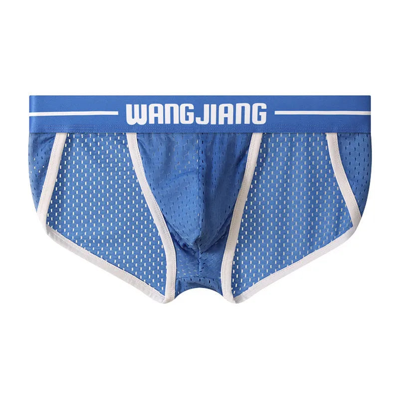 Ice silk mesh breathable men's triangle underwear in black, quick-dry sports briefs