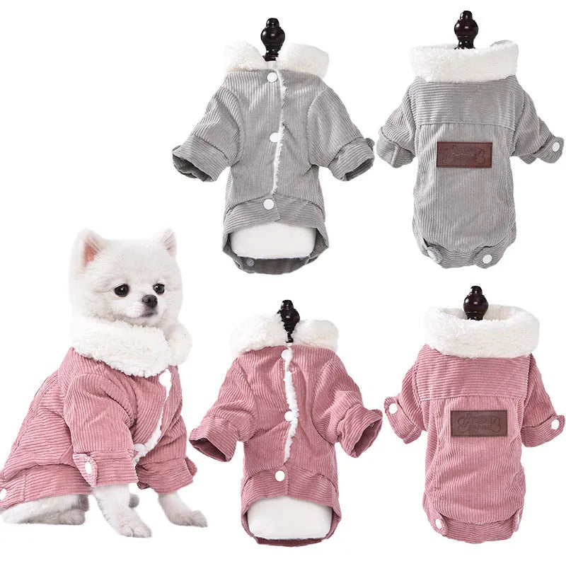 Grey lambswool lined pet vest with fleece padding for dog winter clothing
