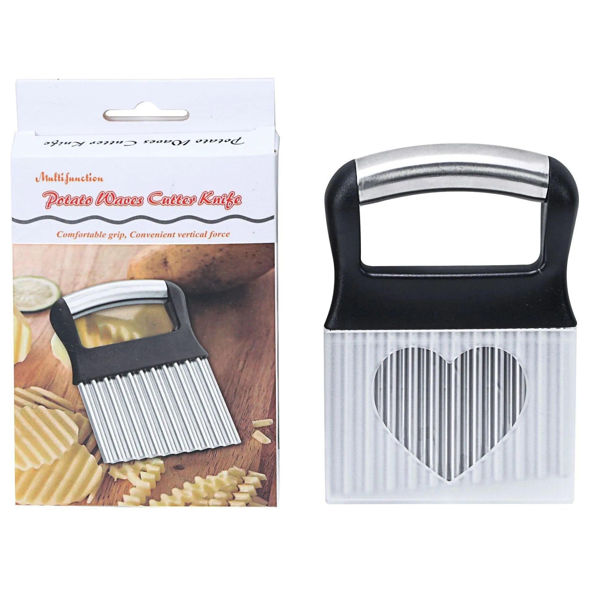 Stainless steel potato wave knife kitchen tool measuring 14cm by 9cm