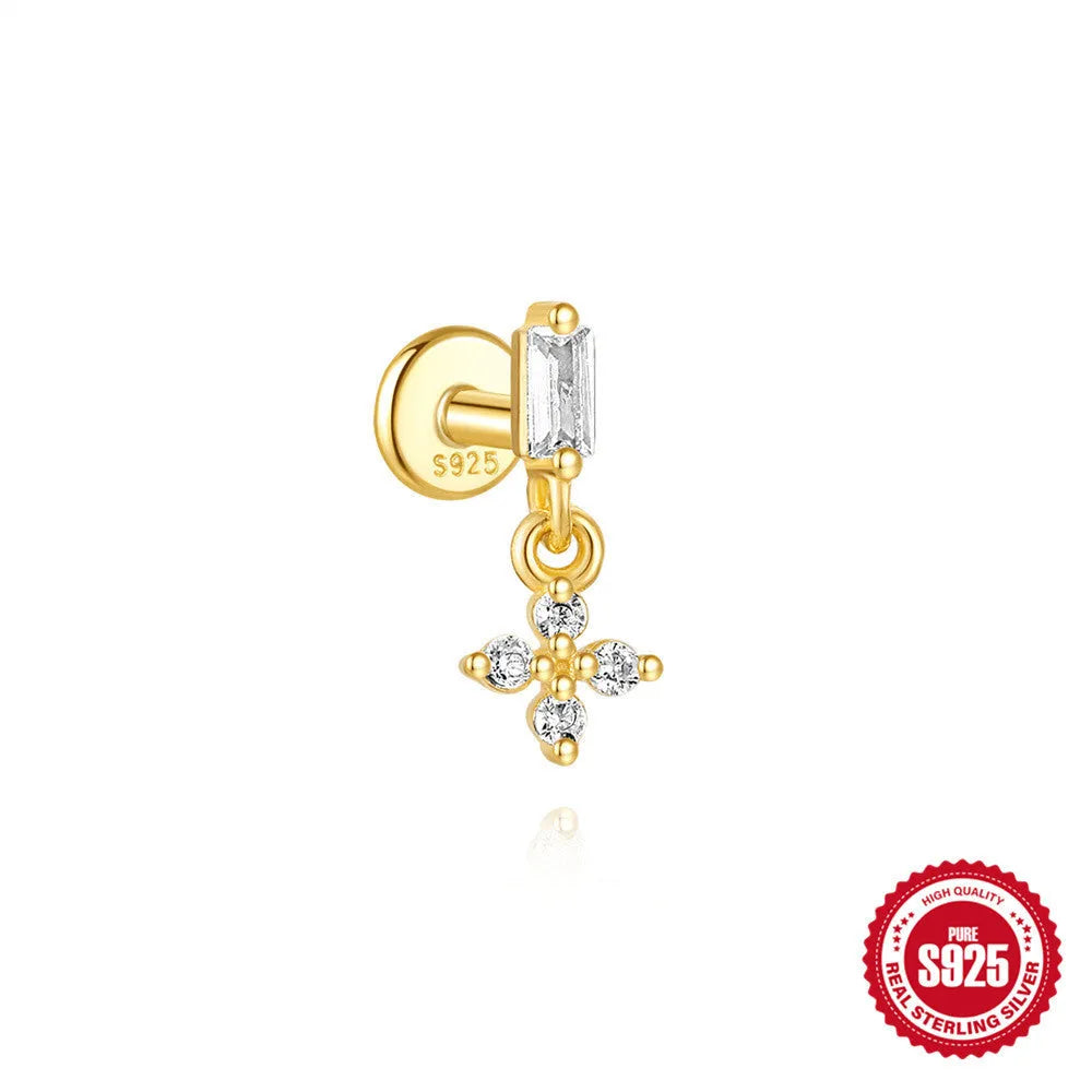 S925 sterling silver water drop flat spiral earrings in gold tone for puncture body jewellery