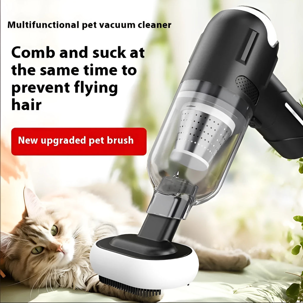 Handheld wireless pet hair vacuum cleaner with brush attachment and charging cable