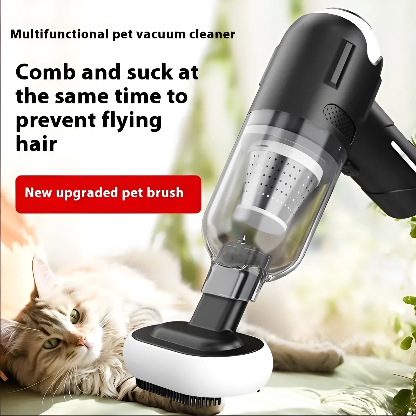 Handheld wireless pet hair vacuum cleaner with brush attachment and charging cable