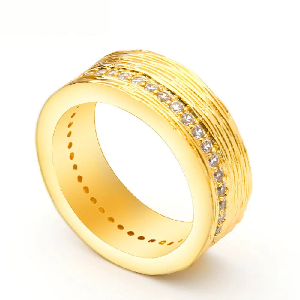 Gold geometric zircon ring for women, made from copper with electroplated finish.