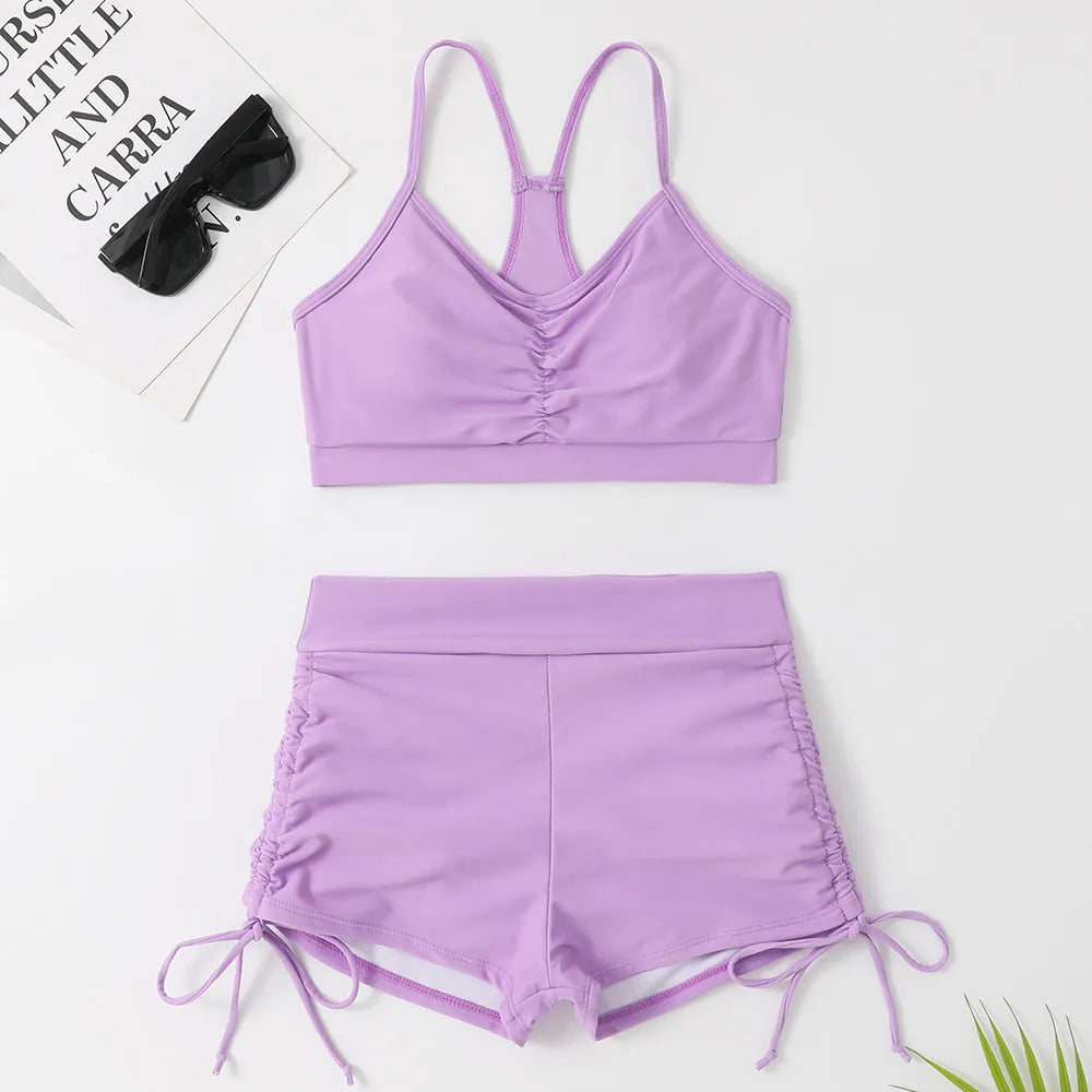 Women's high waist split swimsuit bikini in purple or black colours