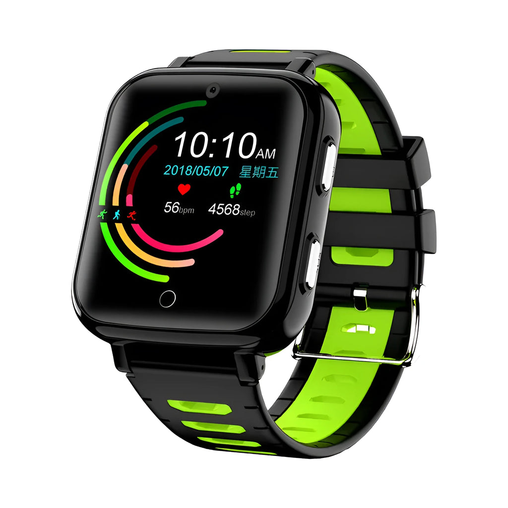 Video camera smartwatch with AI monitoring and GPS positioning, shown in blue on a wrist, with 1.54 TFT screen and TPU band