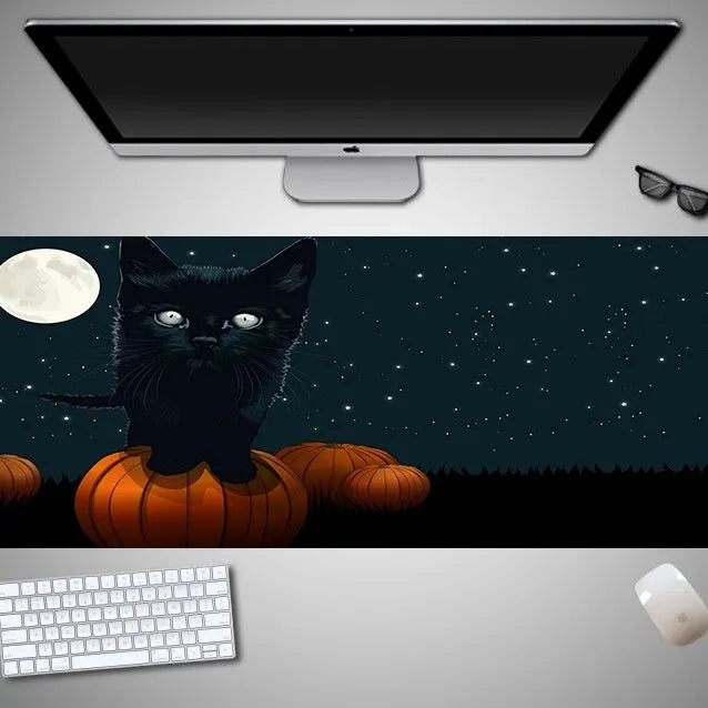 Oversized Halloween computer mouse pad with seasonal graphics and non-slip rubber base