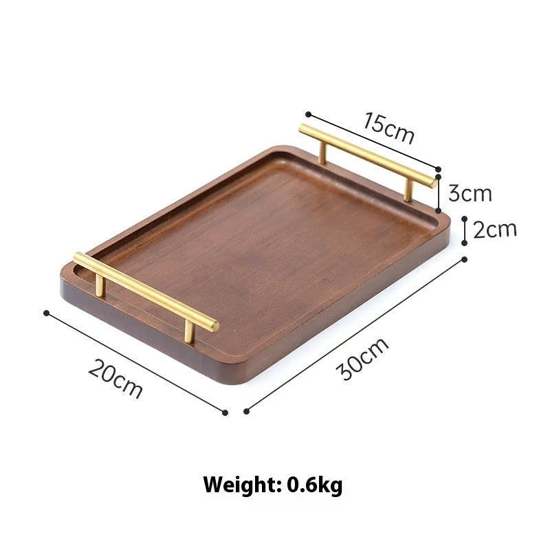 Square bamboo serving tray with brown handle for barbecue shops and catering