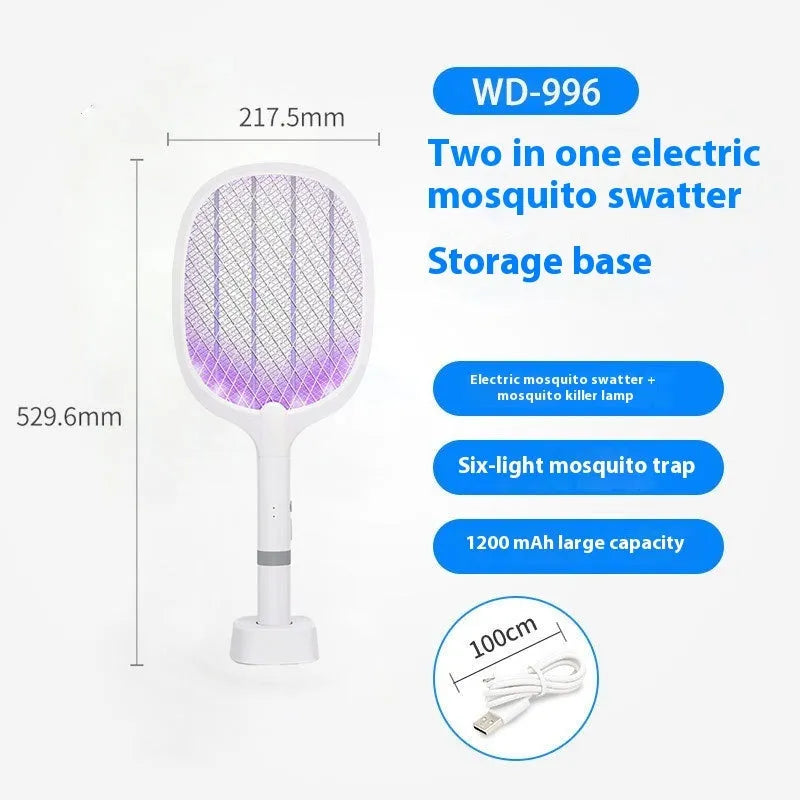 Blue and purple rechargeable electric mosquito swatters for indoor use.