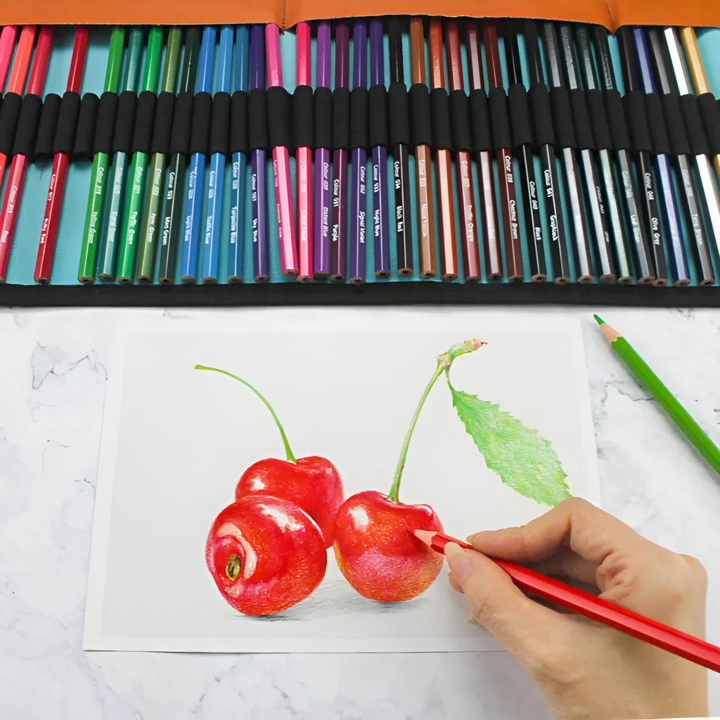 Set of 50 wooden coloured pencils for oily painting in wooden storage case