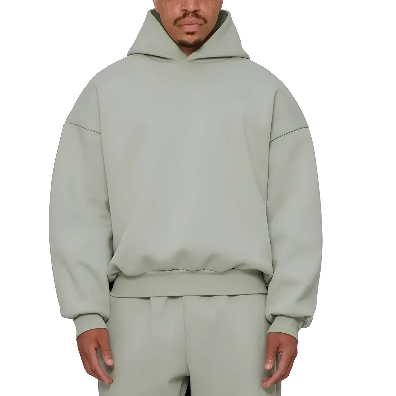 Men's solid colour fleece-lined cotton hoodie sweater with a pullover design and wool lining.