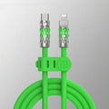 Full Power Fast Charging Liquid Silicone Luminescent Data Cable in silver gray with LED indicator, 1.5 metre length